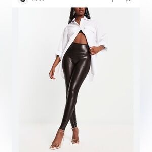 SPANX Faux Leather Chocolate Brown Croc Hi-Waist Shiny Leggings size M Sold Out